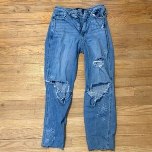 Hollister Blue Boyfriend Jeans with Floral Design